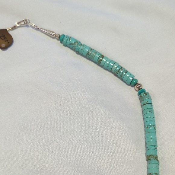 Kingman Turquoise Beaded Necklace with Mercury Dimes And Silver Accents - Picture 7 of 8